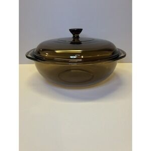 Pyrex 024 2L Vintage Translucent Brown Glass Round Bowl Casserole Dish Lid